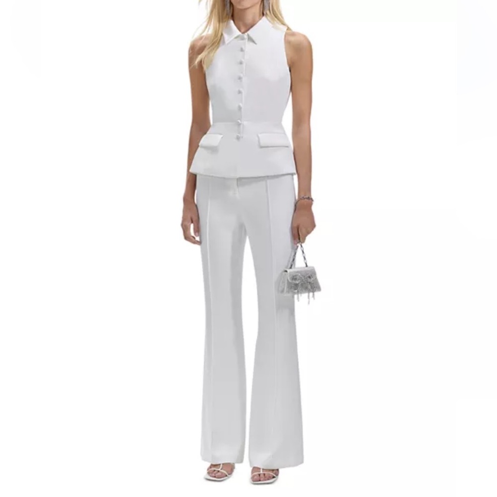 Self-Portrait White Sleeveless Peplum Top with Wide-Leg Pants - Picture 4 of 6